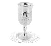 VILLCASE Kiddush Cup Plaqué Argent avec Soucoupe Set de Verres à Vin Haut Pied pour Shabbat et Pâque Décoration Judaica