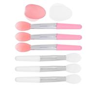 VILLCASE Kit 8 Pièces d'Applicateurs pour Masque à Lèvres en Silicone Souple 2 Ensembles Pinceaux Pratiques Manches Blancs et Roses Têtes et Étuis Semi-Transparents Outil Maquillage