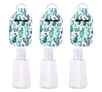 VILLCASE Kit de 3 Bouteilles Rechargeables de 30ml avec Porte-clés Cactus en Néoprène Vert, Bouteilles Vides avec Bouchon à Clapet, pour Lotions et Savons en Voyage