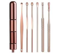 VILLCASE Kit de 6 Cuillères D'oreille en Acier Inoxydable avec Boîte de Rangement, Design Antidérapant et Finition Soignée Nettoyage des Oreilles