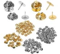 VILLCASE Lot de 100 paires d'épingles à cravate papillon avec broches vierges en métal à l'arrière pour le bricolage (doré et nickel)