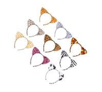VILLCASE Lot de 12 Serrage-Têtes Oreilles de Chat en Tissu Doux Imprimé Léopard Accessoires de Cosplay et Bandeaux de Fête pour Garçon et Filles et Soirées Déguisées