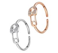 VILLCASE Lot de 2 Bagues Réglables en Cuivre Décoratives pour Femme Bagues Simples Ouvertes Zircon Couleur Rose Doré et Blanc K Accessoires pour Usage Quotidien et Soirées