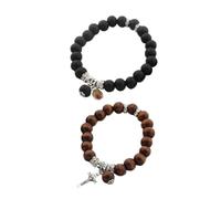 VILLCASE Lot de 2 Bracelets de Perles en Bois Extensibles pour Couple, Bracelets Bijoux Noirs et Café Croix Chrétienne, Accessoires Élégants pour Présent Amoureux et Usage Quotidien