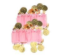 VILLCASE Lot de 2 Bracelets de Poignet en Mousseline Rose avec Pièces de Monnaie Accessoires pour Tenue de Danseuse Orientale Bracelets à Paillettes Manchettes pour Spectacles de Danse