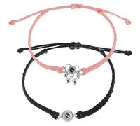 VILLCASE Lot de 2 Bracelets Tissés Ajustables Noir et Rose avec Projection D’images Rondes, Bracelets pour Femmes et Hommes, Bijoux Personnalisés pour Occasions et Présents
