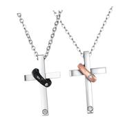 VILLCASE Lot de 2 Colliers Croisés pour Couple Saint-Valentin Pendentifs Croix en Acier Inoxydable Chaînes de Cou Assorties Bijoux Couple Amoureux Élégants Présents pour Hommes et