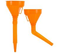 VILLCASE Lot de 2 entonnoirs à huile automobile longs en plastique avec bec verseur coudé avec extension flexible pour moto, voiture, eau, essence, liquide de refroidissement, orange