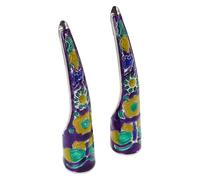 VILLCASE Lot de 2 Faux Ongles Longs Style Palais 8cm en Métal Imitation Émail Cloisonné Bleu, Bagues au Bout des Doigts pour Cosplay Costume Reine Antique, Accessoires Nail Art