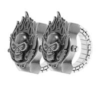 VILLCASE Lot de 2 Montres-Bagues Électroniques Punk Anneau Élastique Noir Style Vintage Cadran à Couvercle Rabattable Montre de Doigt Femme Pratique pour Usage Quotidien
