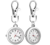 VILLCASE Lot de 2 Montres Infirmières à Clip Argentées avec Porte-Clés Lumineuses Mouvement Quartz Précis Petite Montre Portable pour Infirmières et Personnel