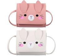 VILLCASE Lot de 2 Paquet Bandoulière Lapin pour Filles en Polyuréthane Blanc et Rose Petits Paquet Mignons pour Adolescentes Portefeuille Kawaii Présent d'Anniversaire
