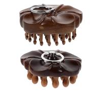 VILLCASE Lot de 2 Peignes de Massage en Bois de Santal avec Dents Rondes et Larges Brosse Manuelle pour Cuir Chevelu Anneau Métallique Portable pour Massage Capillaire à Domicile Voyage