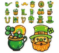 VILLCASE Lot de 20 Écussons Brodés en Tissu Polyester Saint-patrick, Trèfle Vert Thermocollant Coudre, Décorations Festives pour Vêtements, Chapeaux, Paquet à Dos et Vestes, Kit DIY