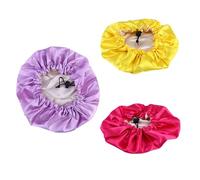 VILLCASE Lot de 3 Bonnets de Nuit Élastiques et Réglables en Satin Double Couche pour Garçon et Filles 2-7 Ans Couleurs Jaune Violet et Rose Rouge Protection Cheveux pour Sommeil et