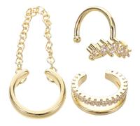 VILLCASE Lot de 3 Boucles d'Oreilles à Clip Géométriques Dorées 14K Pierres Brillantes sans Perçage Manchettes d'Oreilles Élégantes pour Femmes Accessoires Bijoux pour Fêtes et Usage