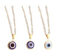 VILLCASE Lot de 3 Colliers pour Femme Pendentif Œil Turc en Verre Bleu Bordure Dorée Protection le Mauvais Sort Accessoire de Mode Bijou Ethnique Élégant Couleur Couleur Aléatoire