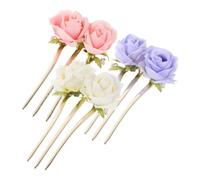 VILLCASE Lot de 3 Épingles à Cheveux Chinoises Vintage en Métal Style Chinois Pivoines Décoratives 3 Branches Couleurs Beige Rose et Violet Accessoires pour Chignons et Fêtes