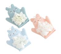 VILLCASE Lot de 3 Moufles de Bain à Motifs Dessin Animé Moufles de Toilette pour Bébé Fibres Douces et Légères Couleurs Bleu Orange-Rose et Vert Menthe Usage Bain et Voyage