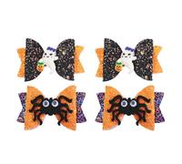 VILLCASE Lot de 4 Pinces à Cheveux Nœud en Satin Imprimé Fantômes et Araignées Accessoires Halloween pour Garçon et Filles Motifs Colorés et Matière Douce Décoration Festive