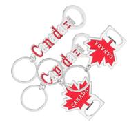 VILLCASE Lot de 4 Porte-Clés Drapeau du Canada en Métal avec Ouvre-Bouteille Intégré Breloques Feuille d'Érable Porte-Clés Décoratifs Souvenir pour Voyage et Usage Quotidien