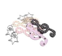 VILLCASE Lot de 4 Porte-Clés en Métal à Motifs Pois Rayures Étoiles et Notes de Musique Accessoires Légers et Colorés pour Fêtes Karaoké Anniversaires et Fournitures Scolaires