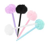 VILLCASE Lot de 5 Stylos à Bille Mignons Pompon en Peluche, Écriture Fluide sans Rayure, Accessoires de Bureau pour Fête ou École