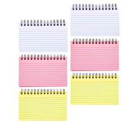 VILLCASE Lot de 6 Fiches Bristol Lignées à Spirale Couleurs Blanc, Rose et Jaune, Format 7,6 X 12,7 Cm, Bloc-notes Portable pour Bureau, École et Prise de Notes Rapide, Mini-blocs-notes