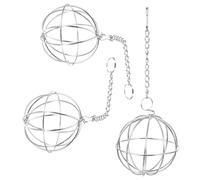 VILLCASE Mangeoire pour Cage à Hamster Distributeur de Nourriture pour Animaux Boules Distributrices d'herbe en Acier Inoxydable Design Creux Suspendu pour Balcon Jardin 3 Pièces