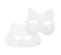 VILLCASE Masque de Chat Blanc à Peindre DIY en Papier Léger et Confortable, Masque Demi-visage avec Sangle Peluche pour Cosplay et Fêtes Créatives