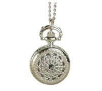 VILLCASE Montre de Poche à Quartz Petite Taille en Métal Argenté Montre Squelette Ajourée Chaîne Décorative Accessoire Vintage pour Femme Présent Anniversaire ou Mariage