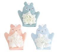 VILLCASE Moufles de Bain Exfoliants pour Bébé en Lot de 3, Accessoires Doux en Fibre Adhésive et Pe, Conçus pour Éliminer la Peau Morte Lors du Bain Couleur Aléatoire
