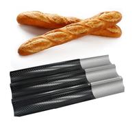 VILLCASE Moule à Baguette Antiadhésif Inoxydable Slots Argenté pour Français et Pâtisserie Plateau de Cuisson Vague pour Baguettes Maison et Boulangerie