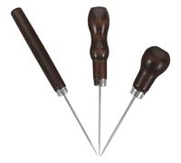 VILLCASE Outil de fabrication de portefeuille 3 pièces avec poinçon à manche bois - Alène pour cuir avec pointe fine, idéal pour travaux de reliure et couture manuelle