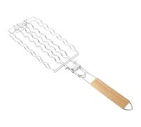 VILLCASE Panier de Barbecue en Acier Inoxydable et Bois Résistant au Feu, Panier Grillade Robuste pour Crevettes et Poissons, pour Barbecue Extérieur et Maison