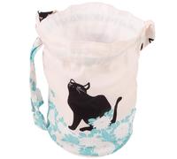 VILLCASE Paquet à Main à Cordon pour Femme Style Japonerie, Sacoche Ronde Compacte en Textile Noir Motif Chat et Petite Fleur, Pochette Pratique pour Téléphone et Clés, Paquet Fourre-Tout