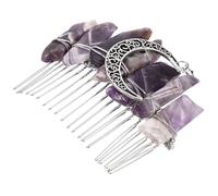 VILLCASE Peigne à Cheveux en Cristal Naturel Violet, Coiffe Décor Lune et Étoile, Accessoire Chic pour Femmes, Taille Moyenne, pour Mariage et Fête, Bijou Cheveux