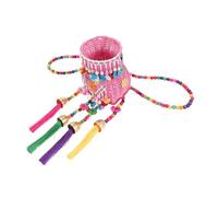 VILLCASE Petit Panier Tressé à Dos pour Garçon et Filles, Petit Modèle V Pompons, Plastique Léger, Style Chinois, Déco Bohème, pour Pique-niques et Jeux en Extérieur, Accessoire Polyvalent