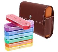 VILLCASE Pilulier Hebdomadaire Portable 28 Compartiments en Plastique PP avec Étui Marron Organisateur de Remède de Voyage Grand Organisateur Quotidien pour Maison Bureau et