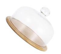 VILLCASE Plateau à Gâteau Bois avec Cloche Verre Transparente sans Plomb Plateau Dessert Pratique pour Fêtes et Présentation Sûre