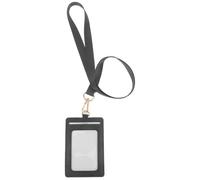 VILLCASE Porte-badge Noir avec Cordon en Pu et Alliage, Pochette Transparente Protectrice Réutilisable, Facile à Nettoyer, pour Médecins et Personnel
