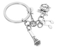 VILLCASE Porte-Clés Pendentif Note de Musique Guitare Basse et Microphone Accessoire Décoratif Léger et Compact pour Paquet à Dos Paquet à Main ou Porte-Monnaie Présent Original pour