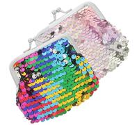 VILLCASE Porte-Monnaie à Paillettes Compact Double Face Serrure Kiss, Lot de 2 Mini Paquet à Main Légers pour Femmes et Filles, pour Pièces, Clés et Notes en Soirée