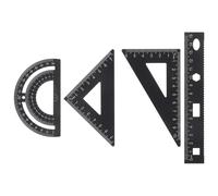 VILLCASE Règles en Alliage D'aluminium et Rapporteur Portable Ensemble de 4 Noir Robuste Plaque Triangulaire pour Usage Scolaire et Bureau pour Élèves et Artistes