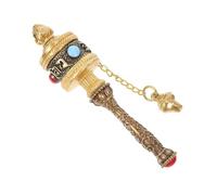 VILLCASE Roue de Prière Bouddhiste Tibétaine Cuivre Doré Moulin à Prières à Main Délicat et Décoratif Pendentif Suspendu pour Voiture et Bureau Ornement Religieux Traditionnel