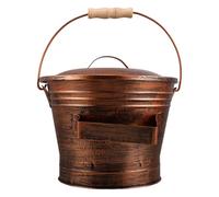 VILLCASE Seau à Cendres pour Cheminée en Fer Robuste avec Poignée en Bois Ergonomique et Couvercle, Compatible Universellement pour Grill et Soirées D'hiver au Coin du Feu