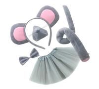 VILLCASE Serrage- Oreilles de Souris Gris Doux pour Garçon et Filles Kit Déguisement Souris Queue et Nœud Accessoires Costume Fête Garçon et Filles 4 Pièces Jupe en Tulle Grise Incluse
