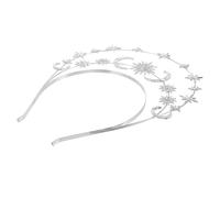 VILLCASE Serrage-tête Halo de Cristal Argenté à Trois Couches Étoiles et Lune, Bandeau Pailleté Vintage pour Mariage, Accessoire Coiffure Bohème Femme, Couronne Étoile Mariage Élégant