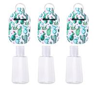 VILLCASE Set de Bouteilles Rechargeables de 30ml avec Porte-clés Cactus en Néoprène Lot de 3 Bouteilles à Main Vertes avec Bouchons Rabattables pour Savonnette et Après-shampoing