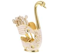 VILLCASE Set de Cuillères à Dessert Support Cygne Élégant en Alliage Or Facile à Nettoyer et Pratique Design Unique et Simple pour Café, Pâtisserie et Fruits